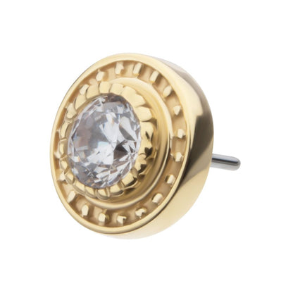 14Kt Yellow Gold Threadless Beaded Edge Bezel Set Gem Top