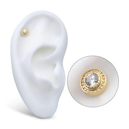 14Kt Yellow Gold Threadless Beaded Edge Bezel Set Gem Top