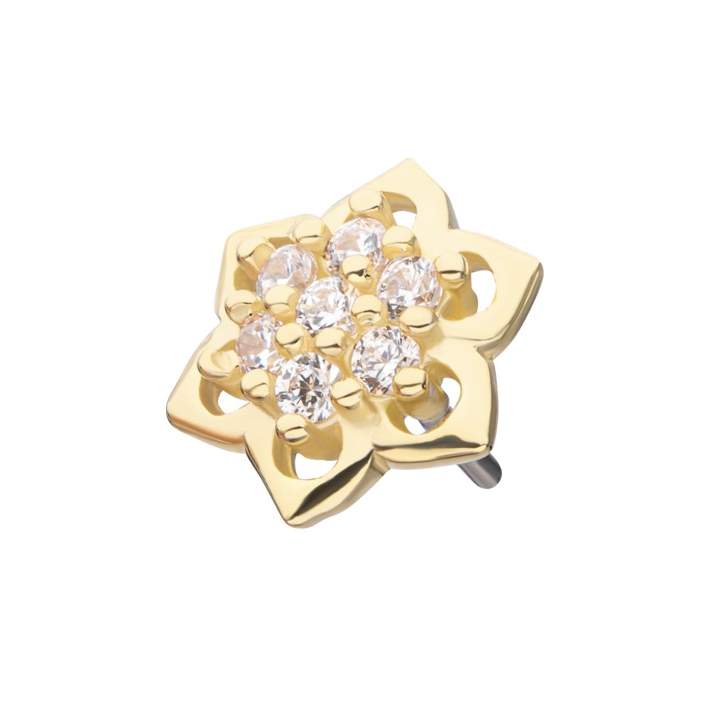 14Kt Yellow Gold Threadless Pave Set 7-Gem Mandala Flower Top