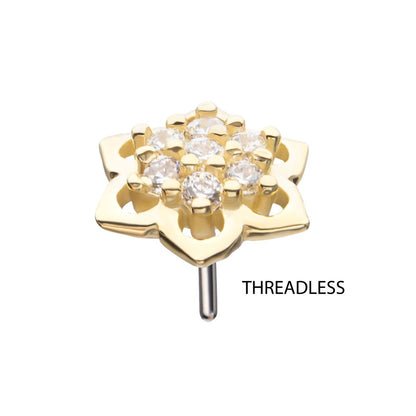 14Kt Yellow Gold Threadless Pave Set 7-Gem Mandala Flower Top