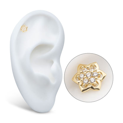 14Kt Yellow Gold Threadless Pave Set 7-Gem Mandala Flower Top