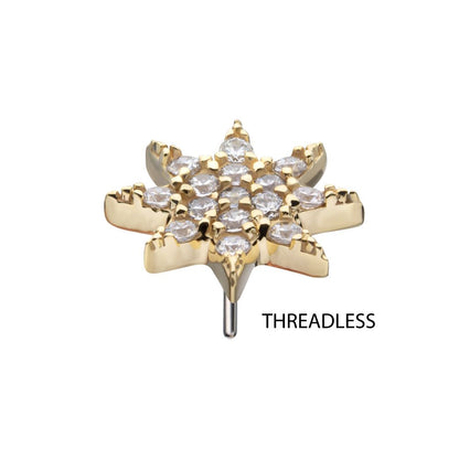 14Kt Yellow Gold Threadless Pave Set Gem Octagram Star Top