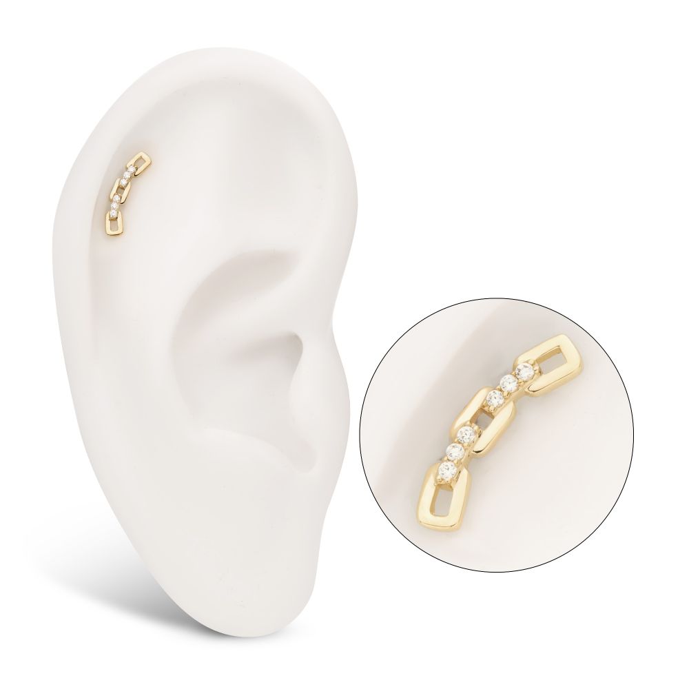 14Kt Yellow Gold Threadless Prong Set Round Gem Curved Chain Link Top