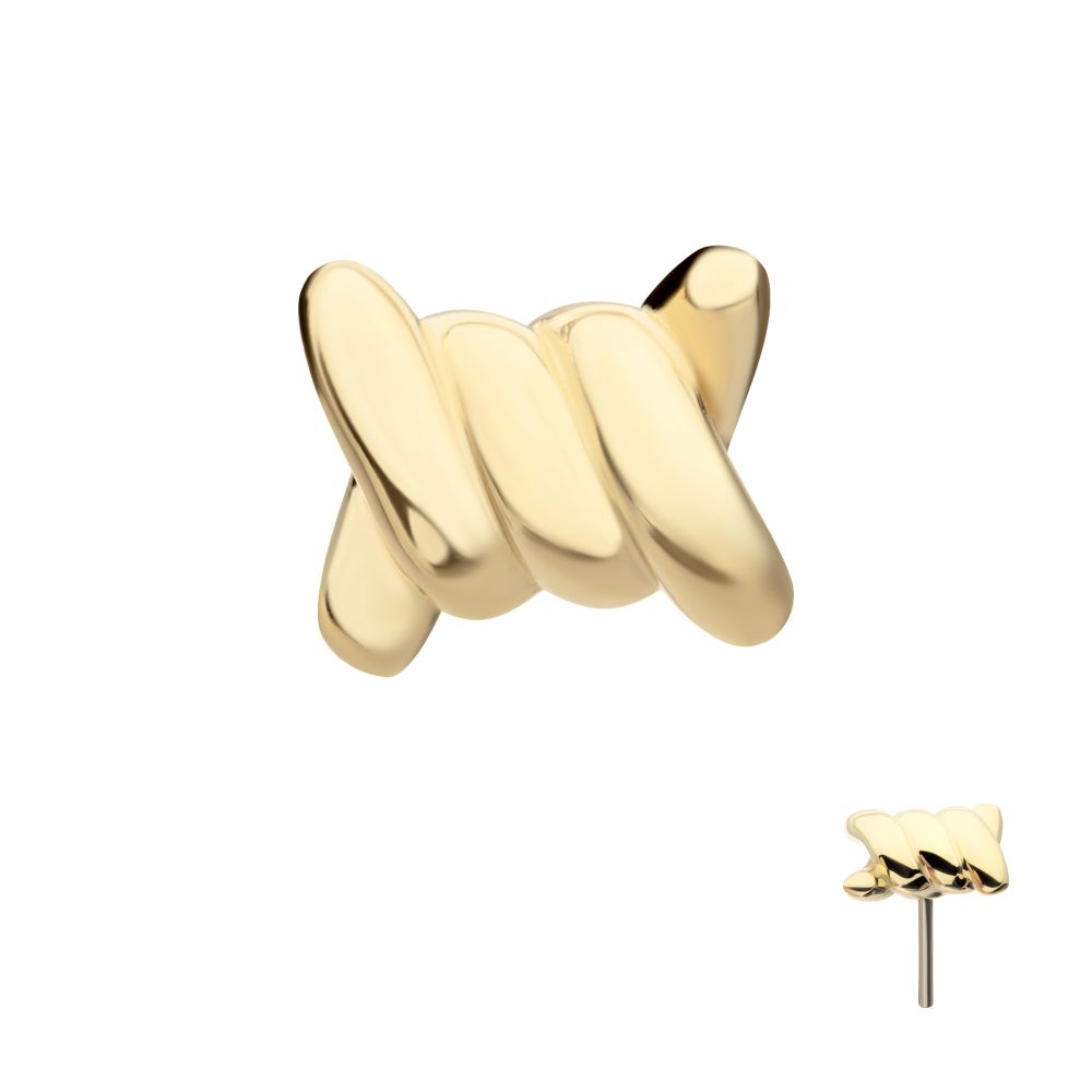 14Kt Yellow Gold Threadless Barbed Wire Knot Top