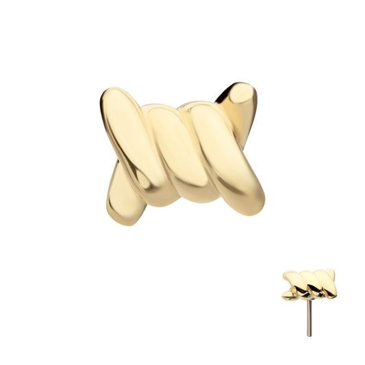 14Kt Yellow Gold Threadless Barbed Wire Knot Top