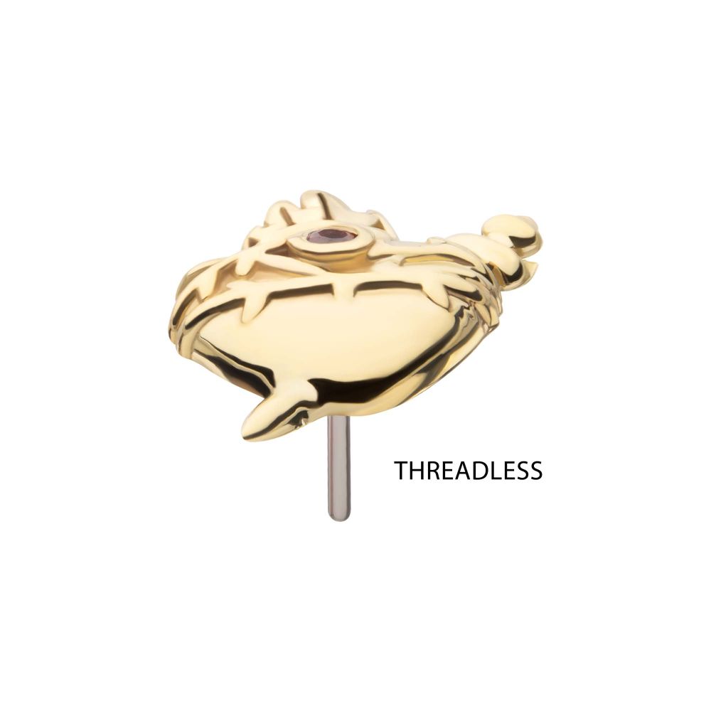 14Kt Yellow Gold Threadless Sacred Heart with Dagger Garnet Bezel Gem Top