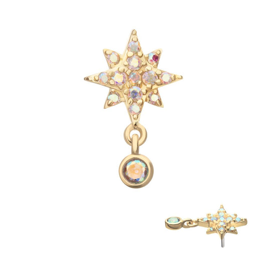 14Kt Yellow Gold Threadless Prong Set Round Gem Triple Spike Top