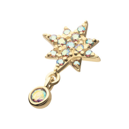 14Kt Yellow Gold Threadless Round Bezel Set Gem Sunburst Top
