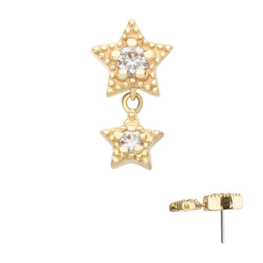 14Kt Yellow Gold Threadless Milgrain Edge Double Star Dangle Top with Prong Set Gem