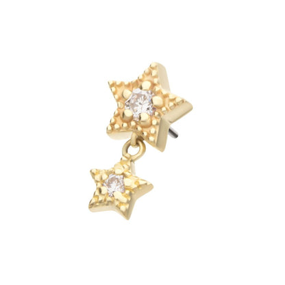 14Kt Yellow Gold Threadless Milgrain Edge Double Star Dangle Top with Prong Set Gem