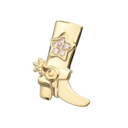 14Kt Yellow Gold Threadless Cowboy Boot Top with Inlayed Pave Gem Star