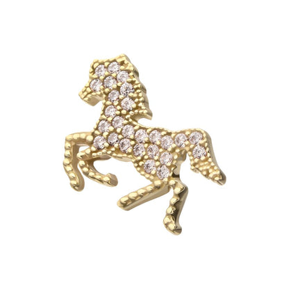 14Kt Yellow Gold Threadless Milgrain Edge Gallopping Horse Top with Pave Gem