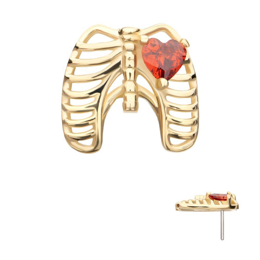 14Kt Yellow Gold Threadless Prong Set Heart Gem Rib Cage Top