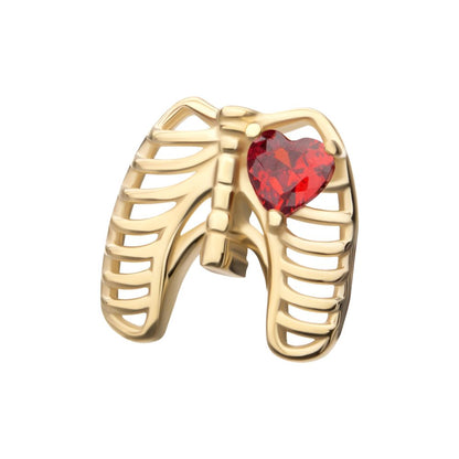14Kt Yellow Gold Threadless Prong Set Heart Gem Rib Cage Top