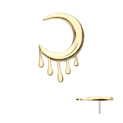 14Kt Yellow Gold Threadless 2D Dripping Crescent Moon Top