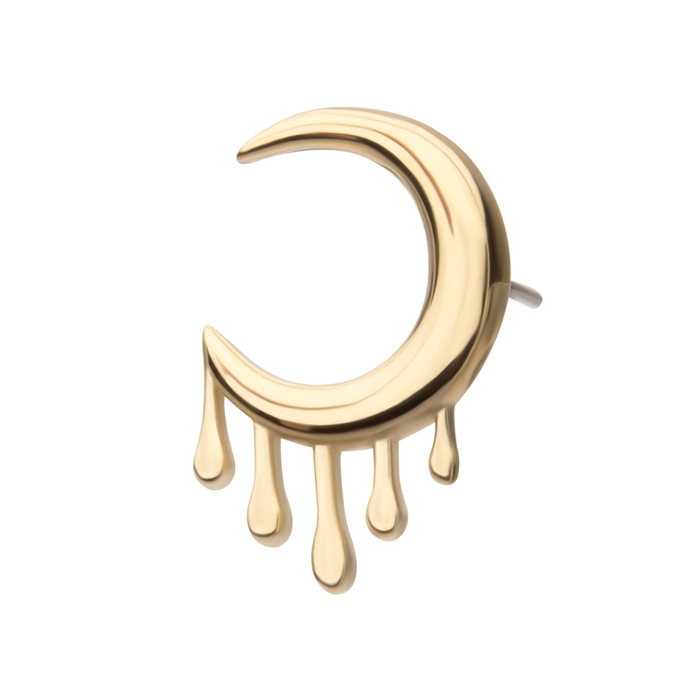 14Kt Yellow Gold Threadless 2D Dripping Crescent Moon Top