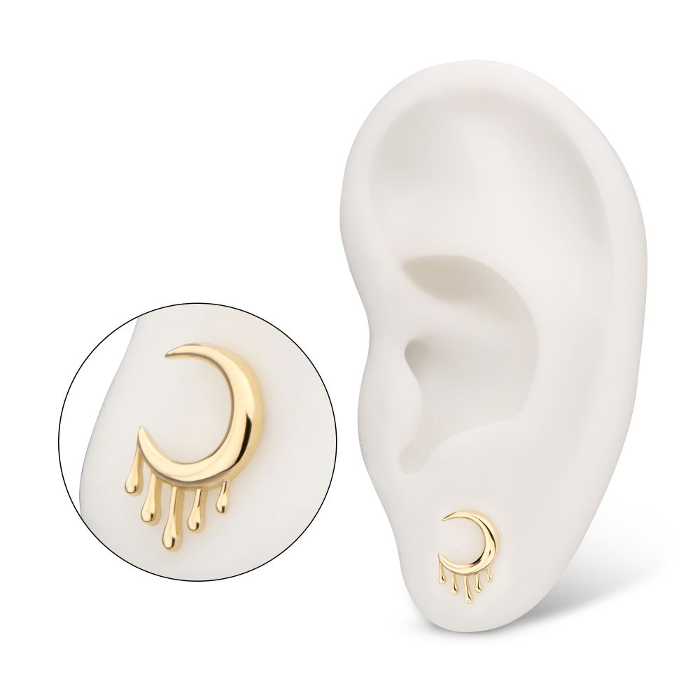 14Kt Yellow Gold Threadless 2D Dripping Crescent Moon Top