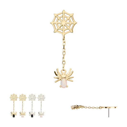 14Kt Gold Threadless Spiderweb Top with Prong Set Gem/Opal Spider Dangle