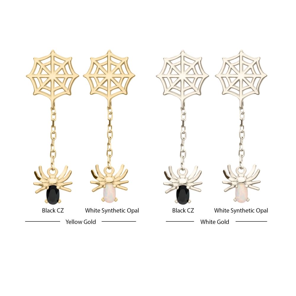 14Kt Gold Threadless Spiderweb Top with Prong Set Gem/Opal Spider Dangle