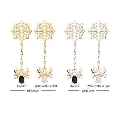 14Kt Gold Threadless Spiderweb Top with Prong Set Gem/Opal Spider Dangle