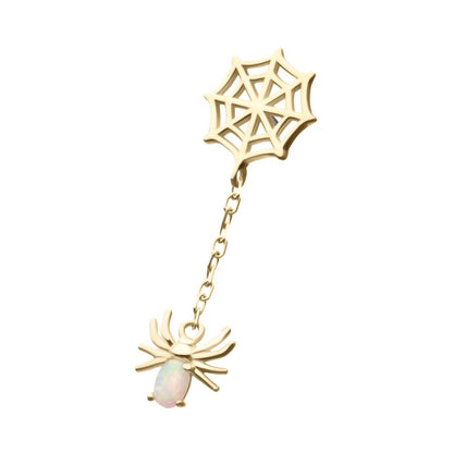 14Kt Gold Threadless Spiderweb Top with Prong Set Gem/Opal Spider Dangle