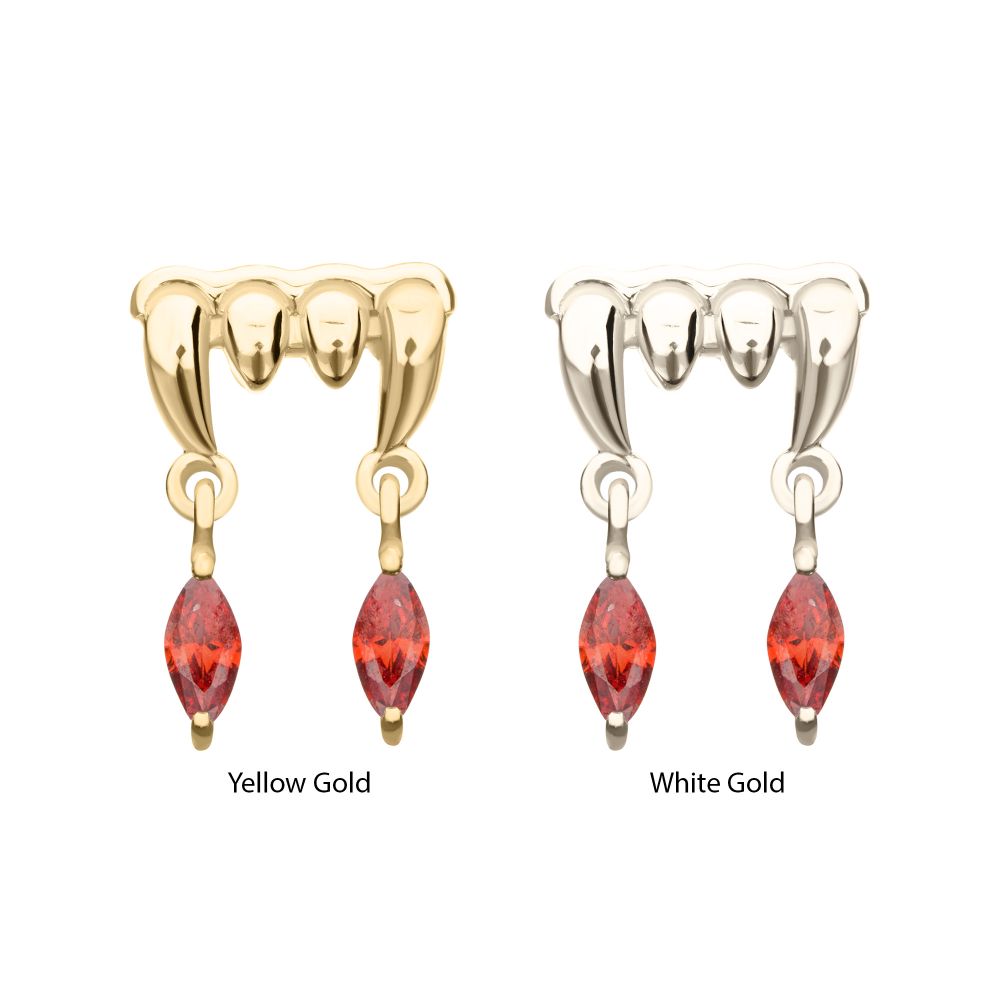 14Kt Gold Threadless Dripping Fangs Top with Garnet Marquise Gem Dangle