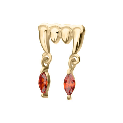 14Kt Gold Threadless Dripping Fangs Top with Garnet Marquise Gem Dangle