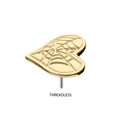 14Kt Gold Threadless Heart Top with Carved Spiderweb