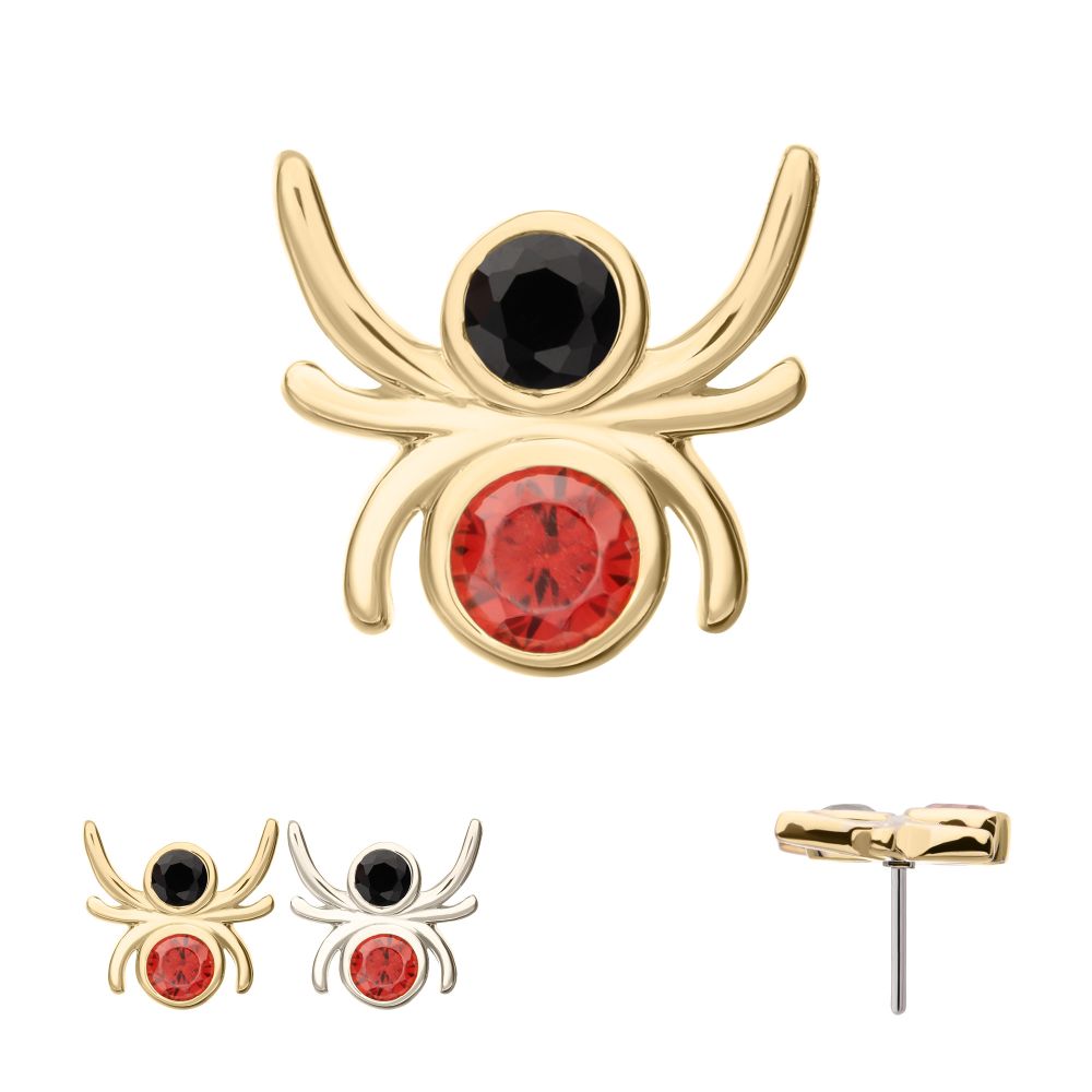 14Kt Gold Threadless Spider Top with Double Bezel Gem