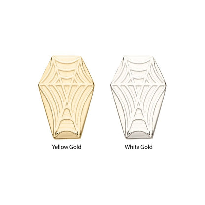 14Kt Gold Threadless Coffin Top with Carved Spiderweb