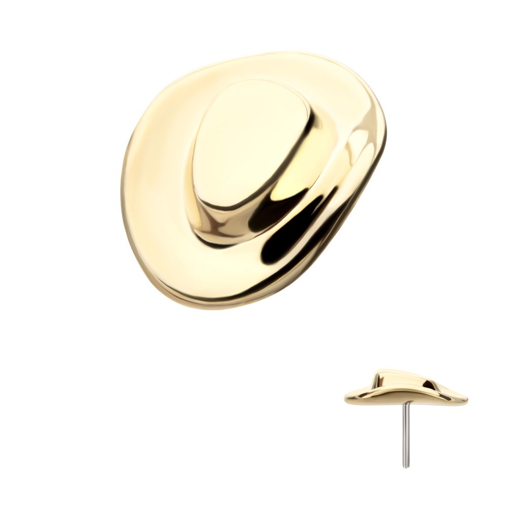 14Kt Yellow Gold Threadless 2D Molded Cowboy Hat Top