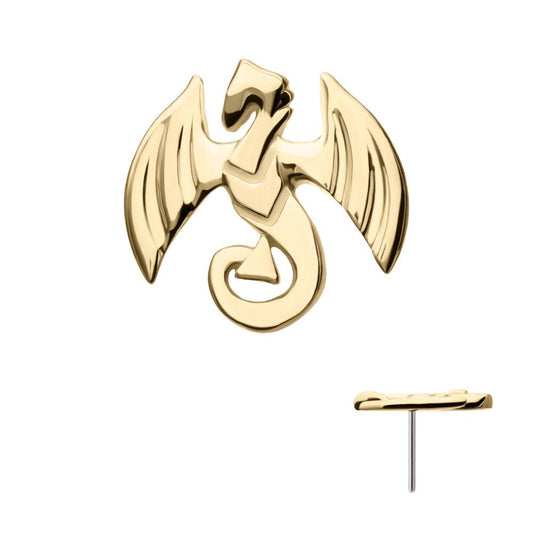 14Kt Yellow Gold Threadless Winged Dragon Top