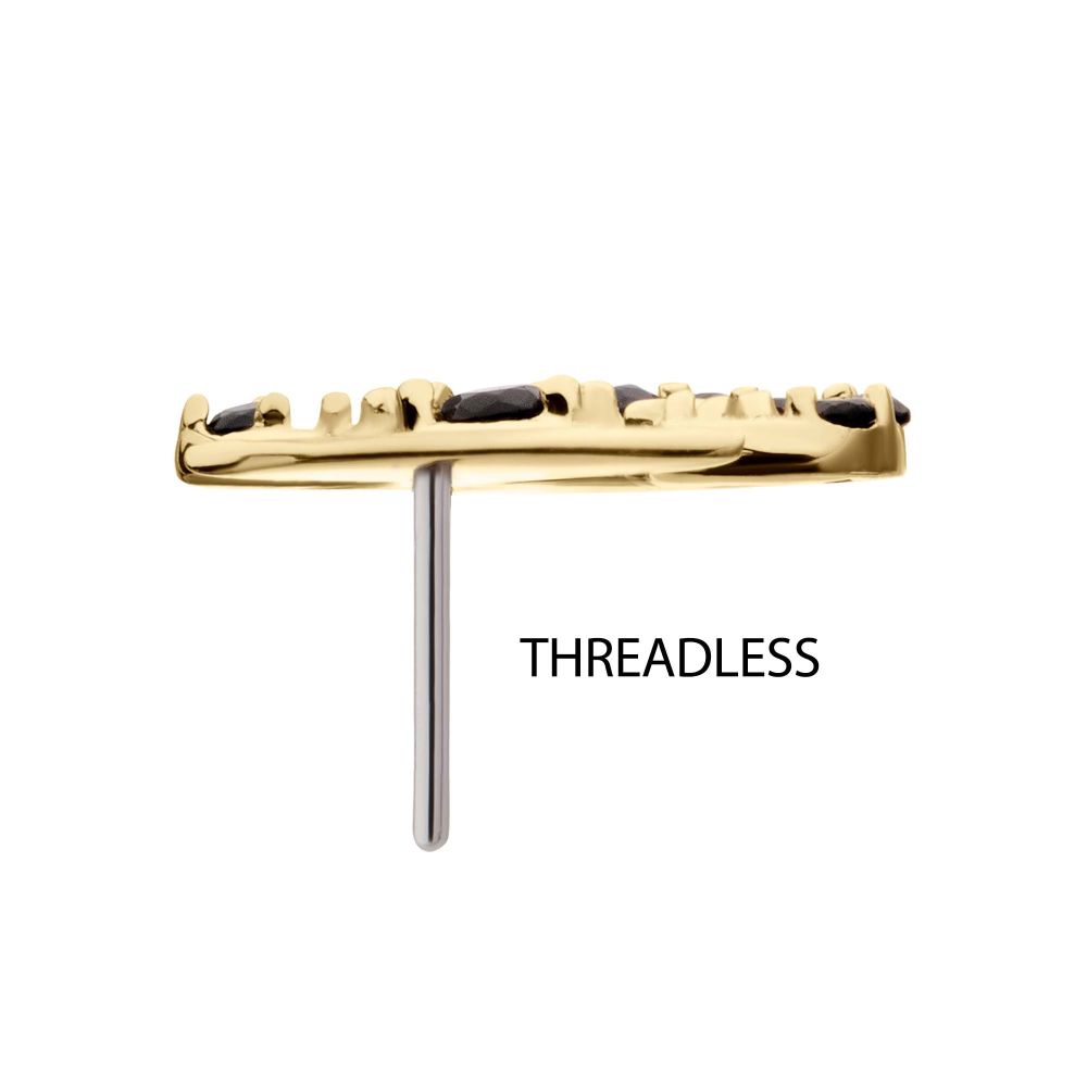 14Kt Yellow Gold Threadless Winged Dragon with Prong Set Black Gem Top