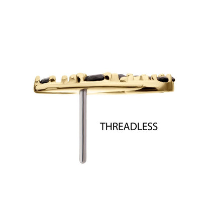 14Kt Yellow Gold Threadless Winged Dragon with Prong Set Black Gem Top