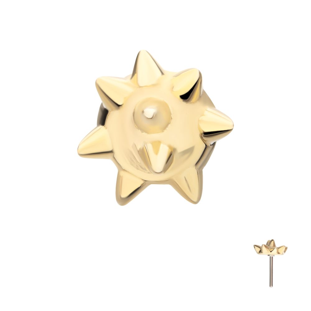 Solid 14Kt Yellow Gold Threadless Mace Ball Top