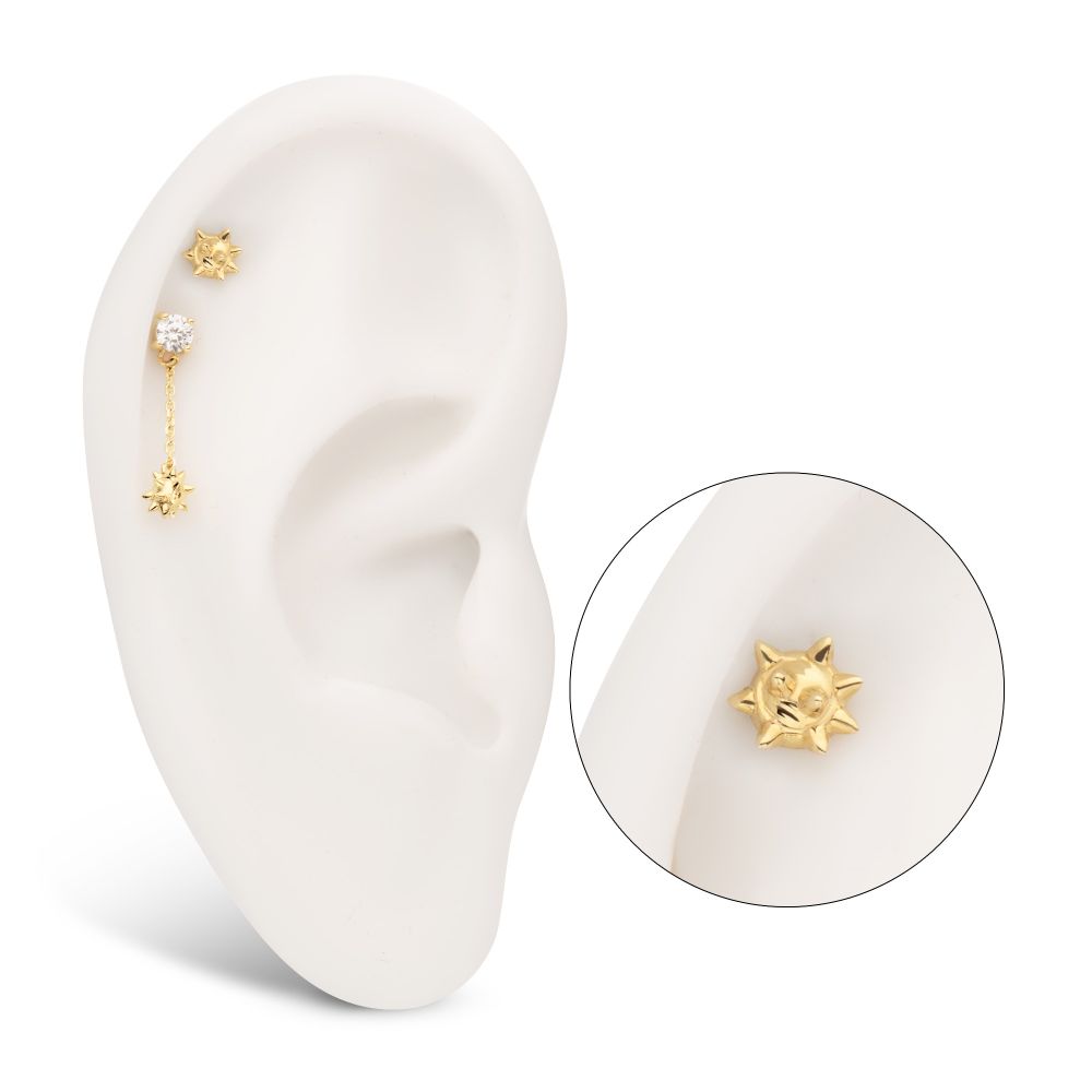 Solid 14Kt Yellow Gold Threadless Mace Ball Top