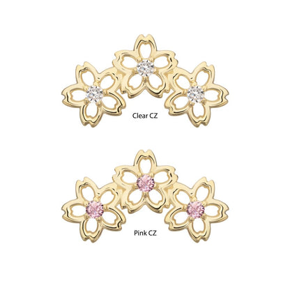 14Kt Yellow Gold Threadless Triple Cut Out Cherry Blossom Flower Top with Prong Set Gem