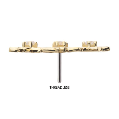 14Kt Yellow Gold Threadless Triple Cut Out Cherry Blossom Flower Top with Prong Set Gem