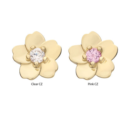 14Kt Yellow Gold Threadless Cherry Blossom Flower Top with Prong Set Gem