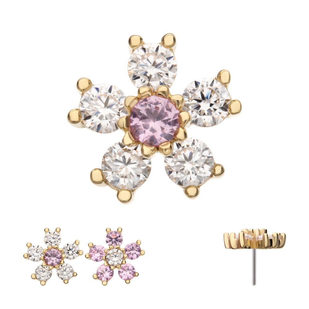 14Kt Yellow Gold Threadless Cherry Blossom Flower Top with 5-Petal Prong Set Gem