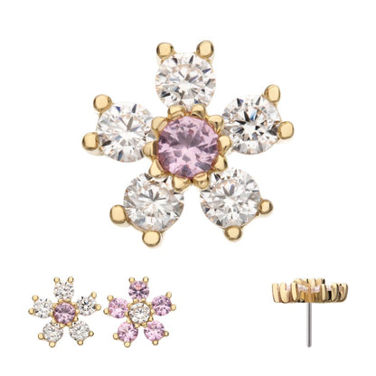 14Kt Yellow Gold Threadless Cherry Blossom Flower Top with 5-Petal Prong Set Gem