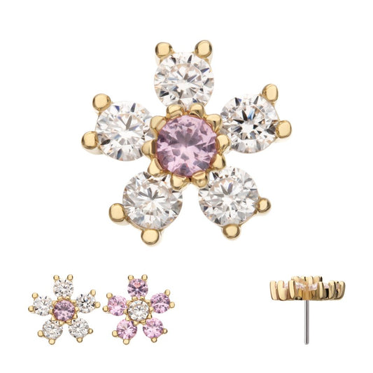 14Kt Yellow Gold Threadless Cherry Blossom Flower Top with 5-Petal Prong Set Gem