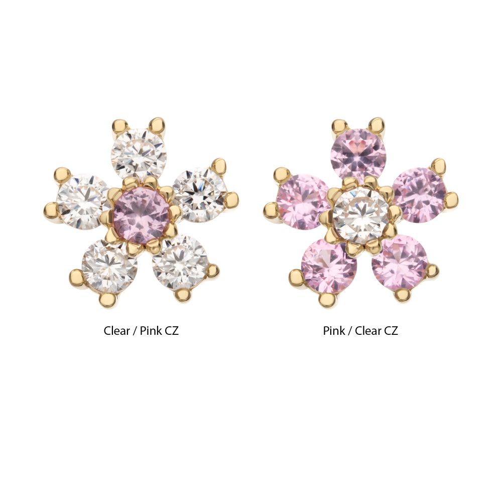 14Kt Yellow Gold Threadless Cherry Blossom Flower Top with 5-Petal Prong Set Gem