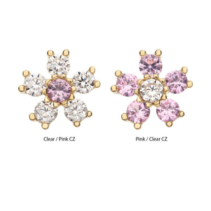 14Kt Yellow Gold Threadless Cherry Blossom Flower Top with 5-Petal Prong Set Gem