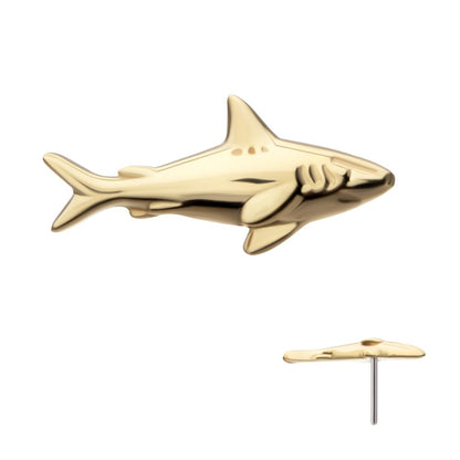 14Kt Yellow Gold Threadless 2D Shark Top