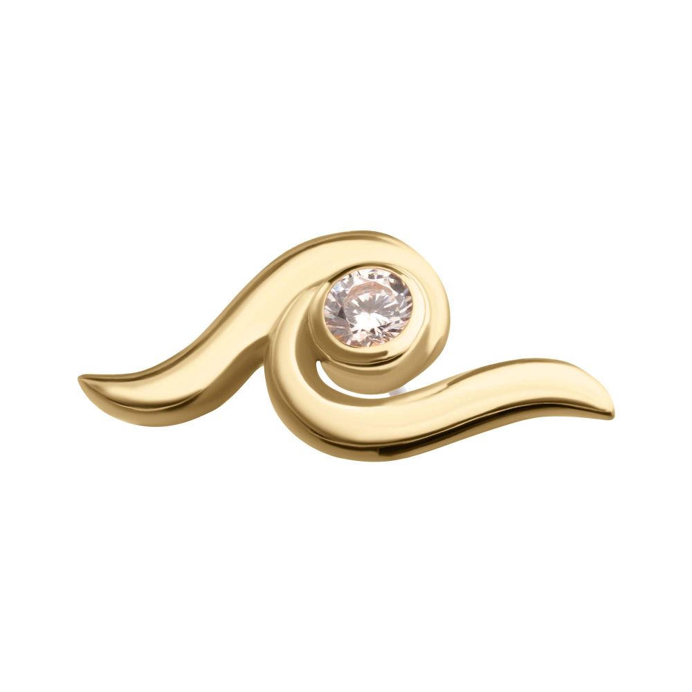 14Kt Yellow Gold Threadless Delicate Waterwave Top with Bezel Gem