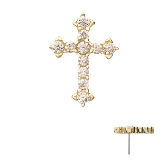 14kt Yellow Gold Threadless Antique Cross Top with Prong Set Gem