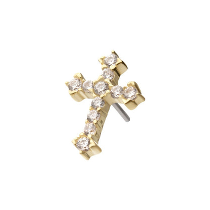 14kt Yellow Gold Threadless Antique Cross Top with Prong Set Gem