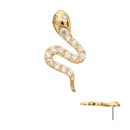 14Kt Yellow Gold Threadless Pave Gem Snake Top