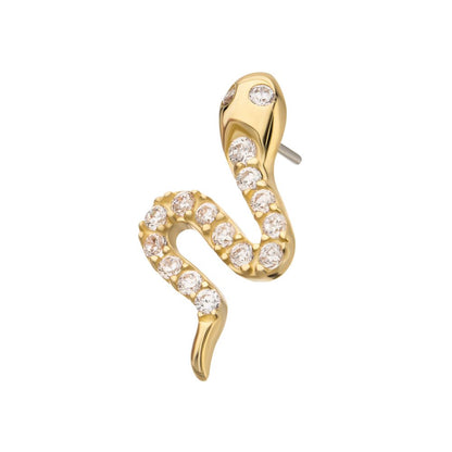 14Kt Yellow Gold Threadless Pave Gem Snake Top